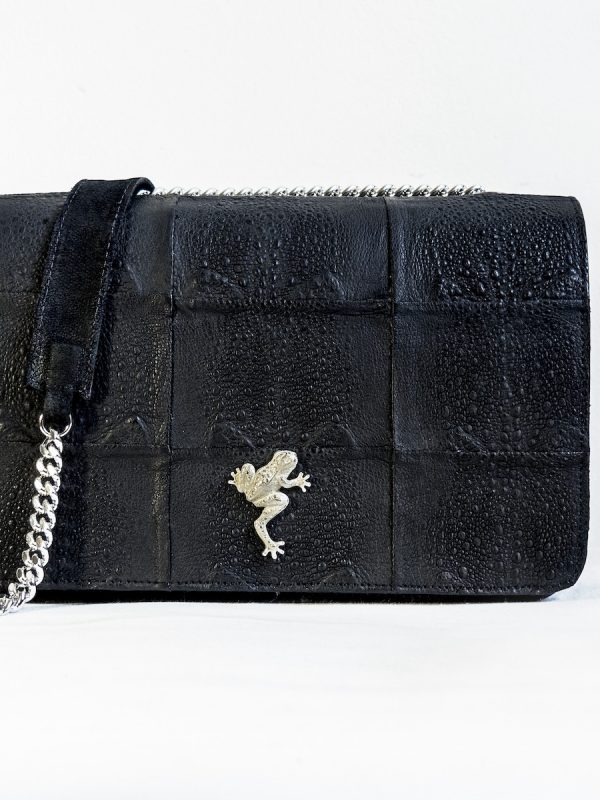 The Kissbag handmade in France with eco-friendly fish leather, chain and Silver frog.